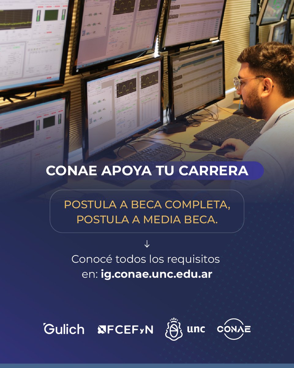 CONAE_Oficial's tweet photo. 🚀 ¿Querés lanzarte al sector espacial?

Esta es tu oportunidad.

La Maestría en Sistemas Espaciales 2027-2028 abre la convocatoria a inscripción el 23 de junio.

Es una carrera de posgrado dirigida a profesionales argentinos y extranjeros que quieran formarse en el diseño, análisis, implementación, operación y administración de sistemas espaciales.

Creada por el Instituto Gulich de la CONAE y la Universidad Nacional de Córdoba (UNC) con la Facultad de Ciencias Exactas, Físicas y Naturales de la UNC.

📍 Modalidad presencial e intensiva
📍 Cursado en el Centro Espacial Teófilo Tabanera de la CONAE, Córdoba

🎓 Postulación con Beca Completa CONAE o Media Beca CONAE

📅 Inscripción abierta desde el 23 de junio de 2026

🔗 Conocé los requisitos y completá tu postulación en: https://t.co/XmhTclap7G

📩 Consultas: mse_convocatoria@fcefyn.unc.edu.ar