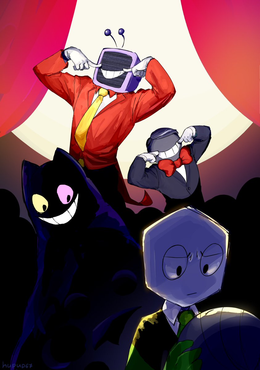 hupup67's tweet photo. "Smile, folks! 
...Why aren't you smiling? Don't like the show?

#deltarune #battat #tenna #image_friend https://t.co/aFBpGaAZcX