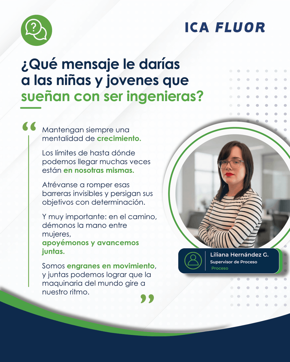 ICA_Industrial's tweet photo. Hoy, en el Día Internacional de la Mujer en la Ingeniería, celebramos el talento, la visión y la capacidad de las mujeres que transforman ideas en soluciones que impulsan el desarrollo de México. En ICA Fluor, su liderazgo y compromiso construyen el futuro de nuestra industria. https://t.co/bxGiahFSmg