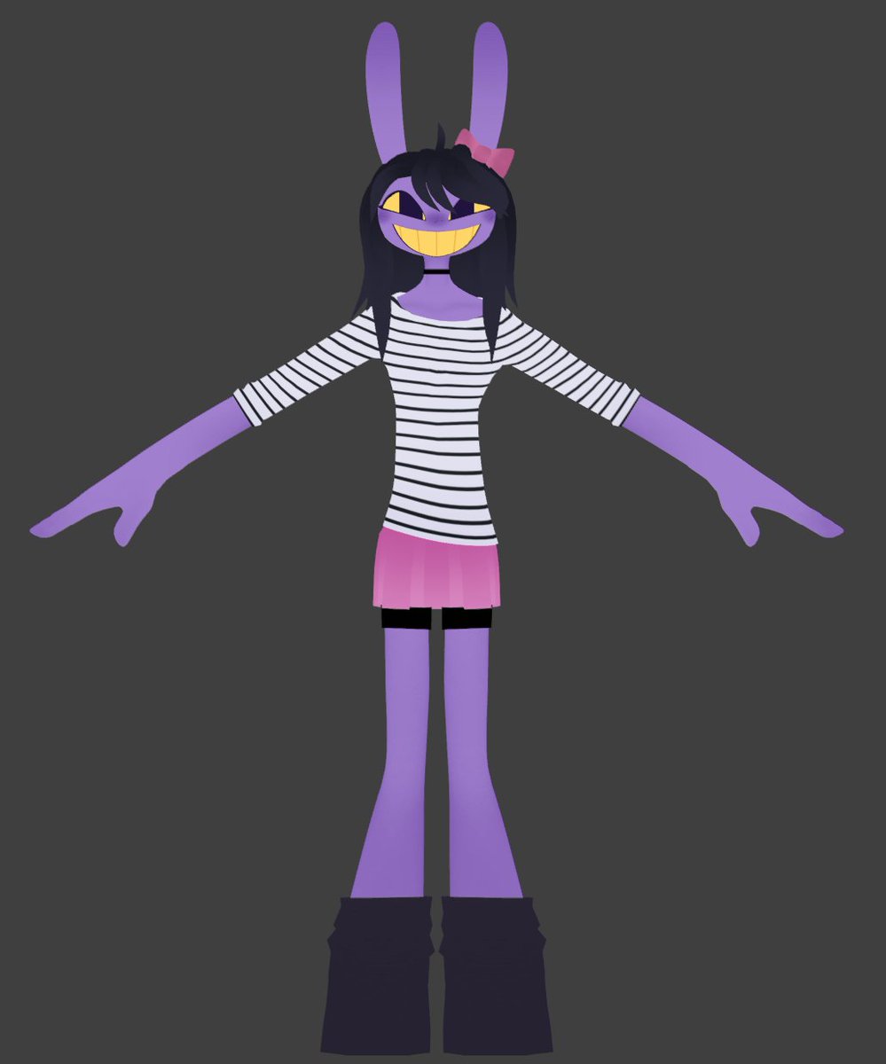 Kovekins's tweet photo. More Jax wip! I changed the color palette on the Gooseworx inspired outfit because I felt it looked better- the first image will be a toggle, so if people prefer the long overalls they can still use it :3 #tadc #vrchat https://t.co/zgt1n3rU09