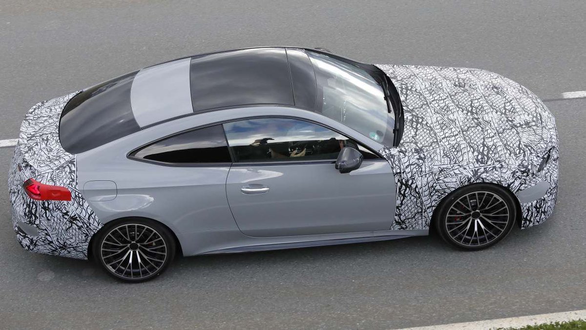 evomagazine's tweet photo. It's official. The incoming Mercedes-AMG CLE 63 is getting a V8 as a successor to the iconic 4-litre C63 coupe, and we've spotted it testing. https://t.co/ouC5hLgwT6