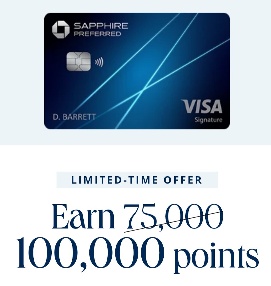 Roger07134's tweet photo. 米国クレカChase代表のSapphire Preferredが期間限定で100,000URの入会ボーナス実施中。Chaseポイントの強みはHyattとUnitedへの転送ができること。改定でHyattへの転送効率は75%になったけどそれでも魅力的なカード。なぜならHyattポイントを75,000GETできるカードは他にないから。ご興味ある方は、↓ https://t.co/85rYwLL5Ss