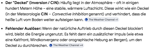 Mathias73901401's tweet photo. Ich habe #KI gefragt, warum findet bei #extremer_Hitze & #sehr_hoher_Luftfeuchtigkeit kein #Wärmegewitter statt?
Wenn von #Deckel die Rede ist, denke ich an #Solar_Radiation_Modification, das #Sonnestrahlen_verhindert & #Wärmeabstrahlung_blockiert = #künstlicher_Treibhausefekt😠 https://t.co/vetnqIoqJs