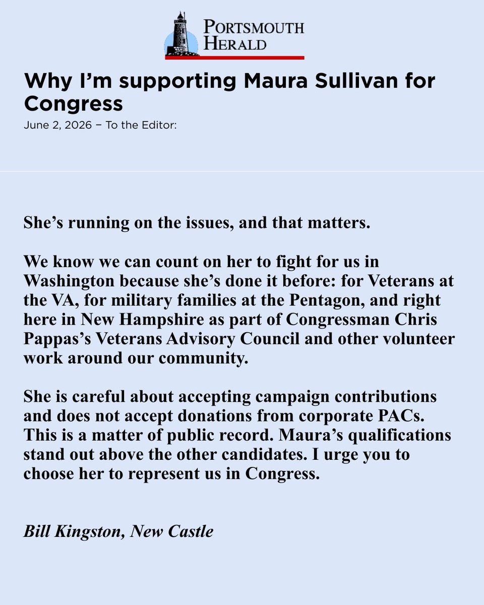 maurasullivan's tweet photo. Thank you for your support, Bill, and for your service to our country. Semper Fi. #NHPolitics https://t.co/Vo86NcgsET