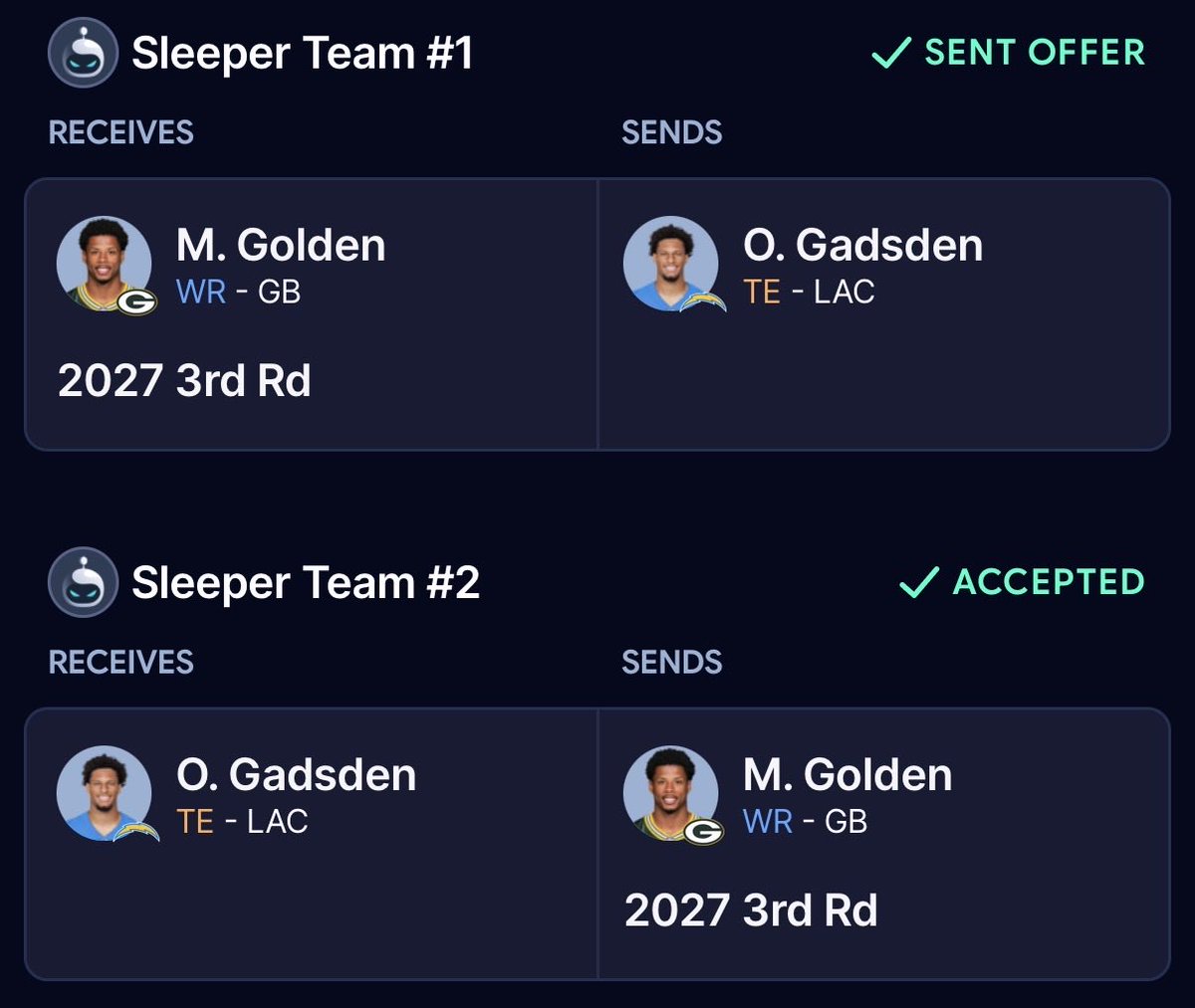 Ralphie1994's tweet photo. @DynastyDadFF @MikeClayNFL @DynastyDadFF Hoping I smashed, have Warren and needed some WR depth. No TEP. https://t.co/ay9BkC3stI