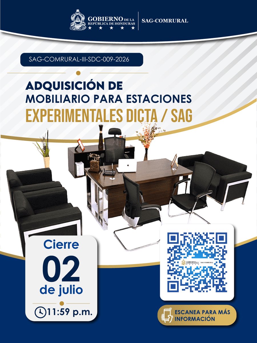 ComRuralHN's tweet photo. ADQUISICIÓN DE MOBILIARIO PARA ESTACIONES EXPERIMENTALES DICTA / SAG
https://t.co/55onuNoZTX
@saghonduras https://t.co/WSebQOVHh8