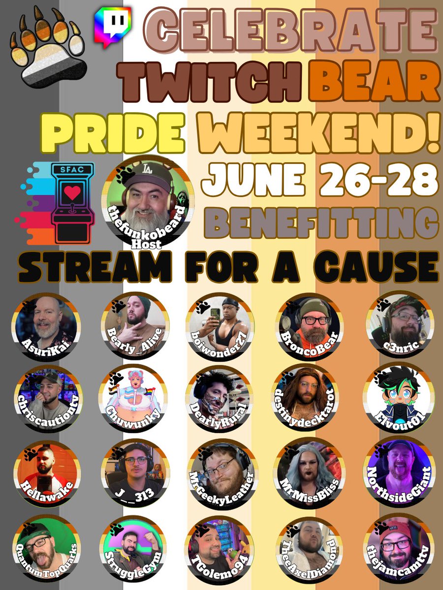 chriscautiontv's tweet photo. I'm excited to announce I'll be participating in @TheFunkoBeard's twitch bear pride weekend benefiting @Streamcause !! https://t.co/V3buqoi4dt