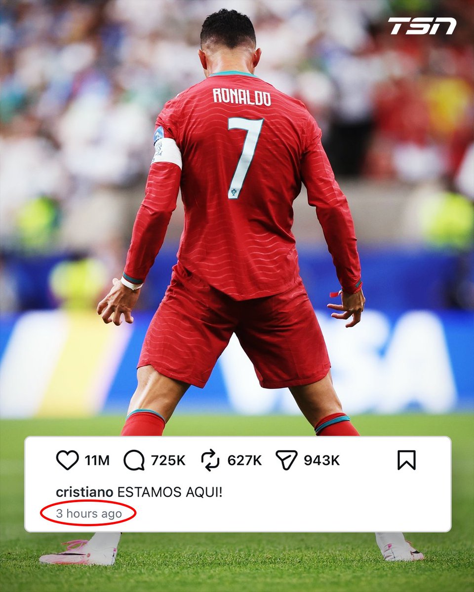 TSN_Sports's tweet photo. Cristiano Ronaldo got 11 million likes on his post in just three hours... incredible motion 🤯 https://t.co/unfaHAzWZW