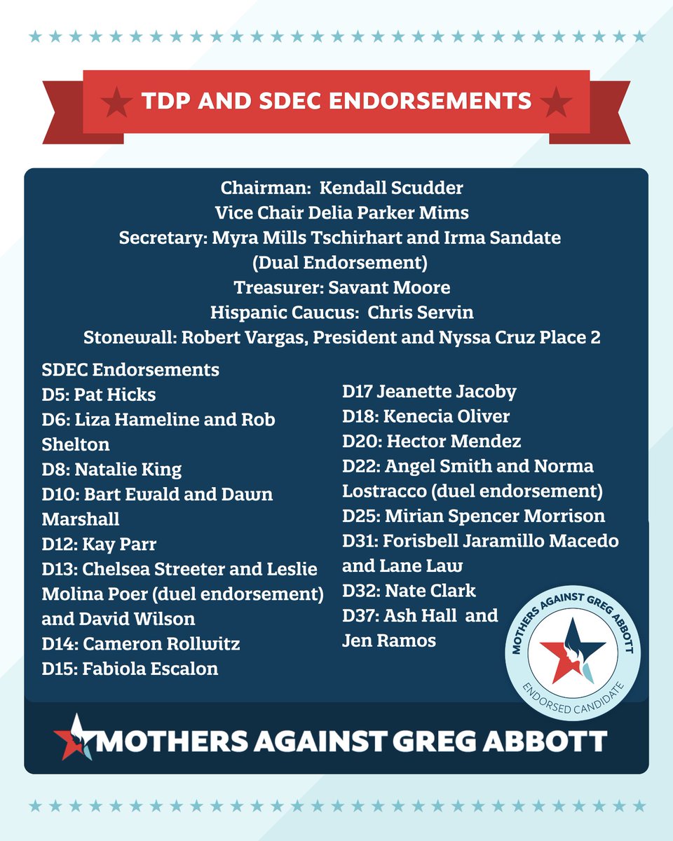chrisisserving's tweet photo. I am pleased to announce that @MomsAGAbbott has endorsed me in the Hispanic Caucus SDEC race. 

Mothers Against Greg Abbott (or MAGA, for short 😉) is a grassroots organization dedicated to improve lives for Texas families and children. https://t.co/iCZDx3zKmV