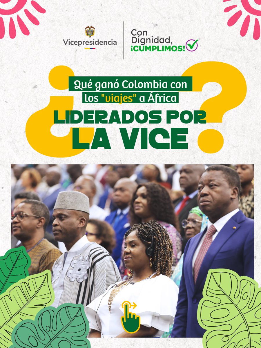 ViceColombia's tweet photo. Más comercio, más inversión, más cooperación y nuevas oportunidades para Colombia. 🇨🇴✊🏾

Conoce los resultados de la apuesta liderada por la Vicepresidenta @FranciaMarquezM para reconectar el país con África, el continente madre. 🌍👇🏾 https://t.co/aTsdRB3Z2W