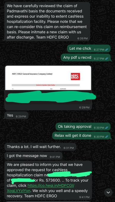 ptzht7's tweet photo. claim got rejected at 6 in the evening ...too much stress

First word from us was Relax… will get it done .,. It was not just word a confidence that we will get it done …and we did 

but at night at 9;45 claim got approved for 5.70lkhs...

orthopedic surgery was their earlier https://t.co/URYdSmrFrn