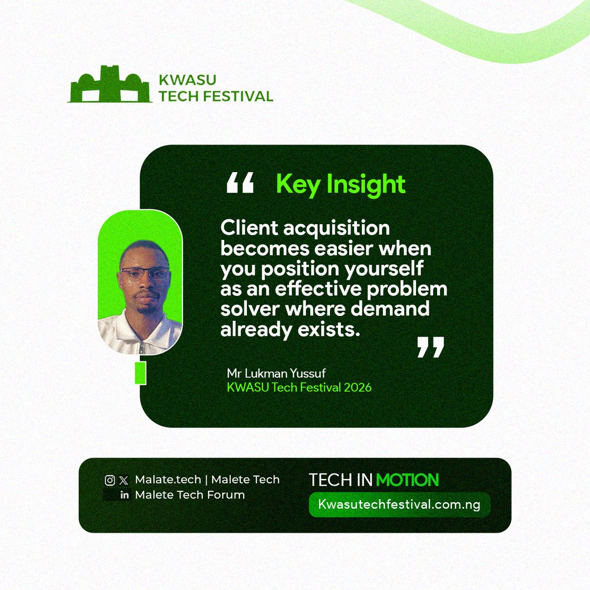 MaleteTech's tweet photo. Pure strategy from a true builder. Missed out? Here is a quick recap of what went down. 📈

#KWASUTechFestival #TechInMotion #MaleteTechForum #BusinessStrategy #MarketPositioning https://t.co/GLe8G0uzvl