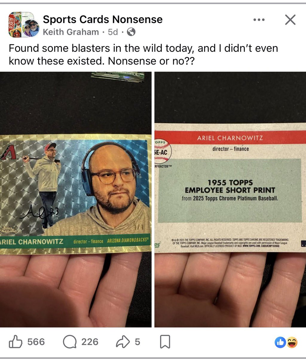 iK9cards's tweet photo. I’m sorry, but if the first superfractor that I pull is a fucking guy from the accounting department - I’m losing my shit
📸 Keith Graham - FB. https://t.co/ZaTOhSMbQ9