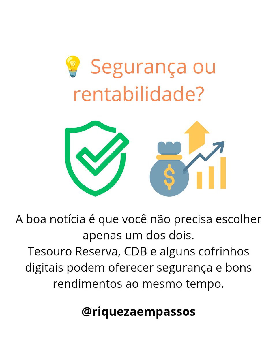 riquezaempassos's tweet photo. Segurança ou rentabilidade?
Você não precisa escolher apenas um dos dois.
#tesourodireto #cdb #cofrinho #poupança #selic #investimentos https://t.co/Yi8G4Src0Z