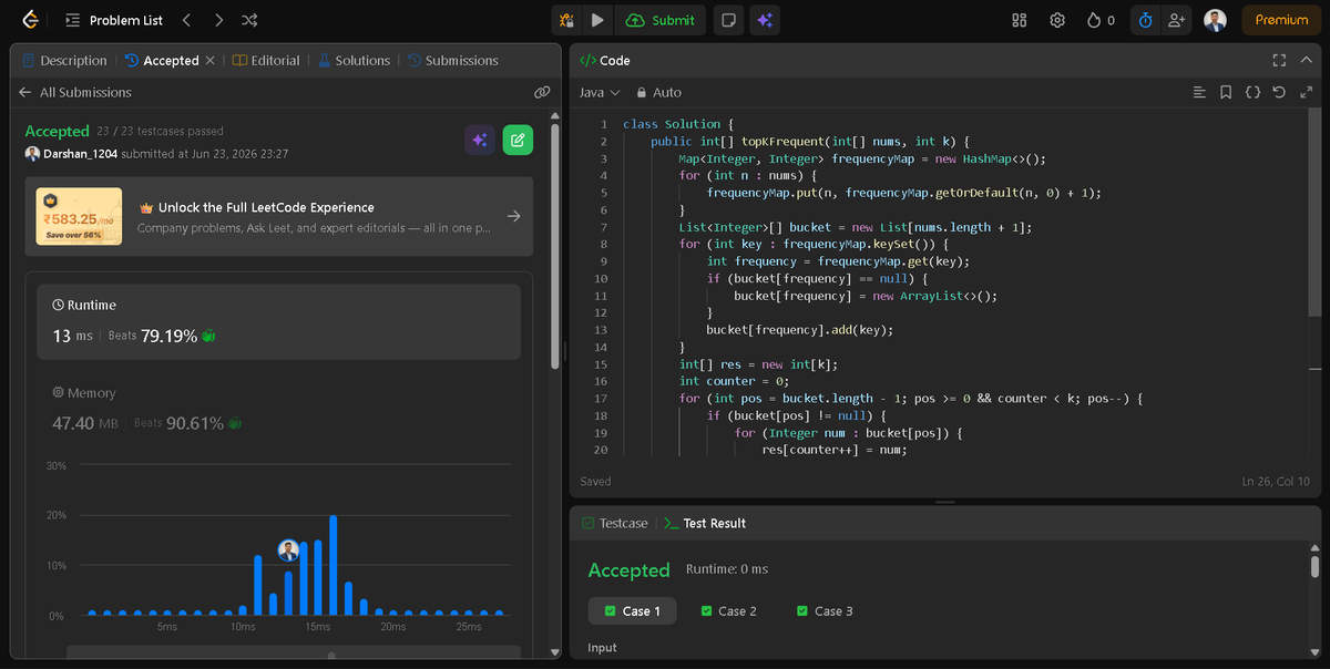 Darshan2042's tweet photo. 📅Day 23/45 of #SDESheetChallenge @takeUforward_
@striver_79
-----------Today's Topic: Heaps ------------ 
🔹Find the median from the data stream
🔹Merge K Sorted Arrays
🔹Top K Frequent Elements
Learning, practicing, and improving every single day.
 #DailyDSAGrind #CodingJourney https://t.co/Hai3XyZLAc