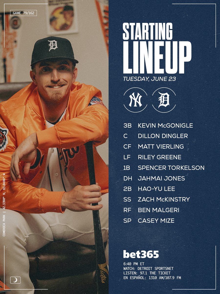 tigers's tweet photo. Tuesday Tigs ⤵️  

⚾️ 6:40 PM ET 
📺 @WatchDSN 
📻 @971theticketxyt   
🏟️ Comerica Park https://t.co/40wwK2mWHA