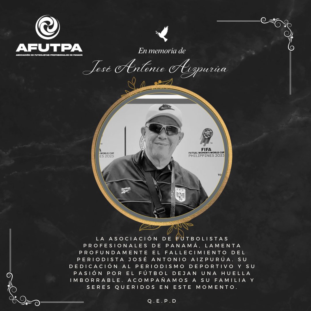 AFUTPA's tweet photo. Nota luctuosa: Afutpa, lamenta profundamente el fallecimiento del periodista José Antonio Aizpurúa. Su dedicación al periodismo deportivo y su pasión por el fútbol dejan una huella imborrable. Acompañamos a su familia y seres queridos en este momento.

#afutpa https://t.co/EA4JCsc5Va