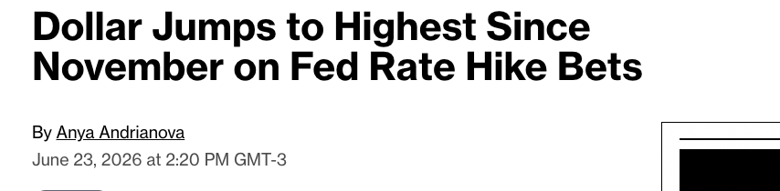 opapoeconomico's tweet photo. Dólar no maior nível desde novembro

Mercado já precifica 2 altas de juros pelo Fed até o início de 2027

Mizuho: "O dólar tende a subir na antecipação de altas de juros. O mercado está flertando com a ideia de um ciclo começando em setembro"

Euro na mínima de 1 ano após Lagarde frear apostas de alta na Europa

Iene segue pressionado,BOJ não sobe juros rápido o suficiente

O mundo inteiro cortando ou pausando juros. Os EUA cogitando subir

Divergência monetária é o tema de 2026