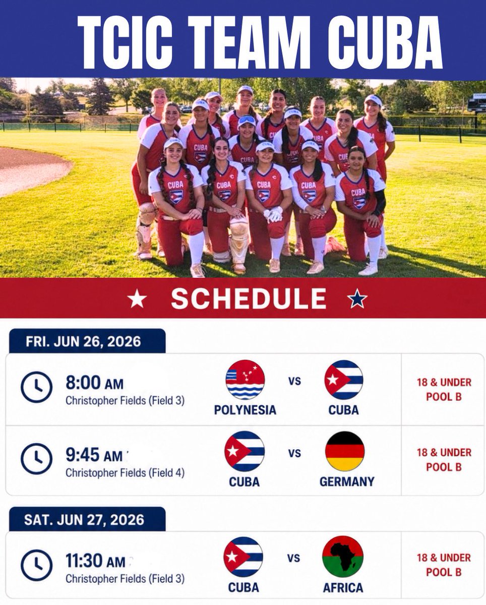 TCICTEAMCUBA's tweet photo. @CoachLauraRicc @Coach_Debrosse Check out Team Cuba 18u 🇨🇺🥎 TCIC International Challenge! https://t.co/ElIKRAgKOv