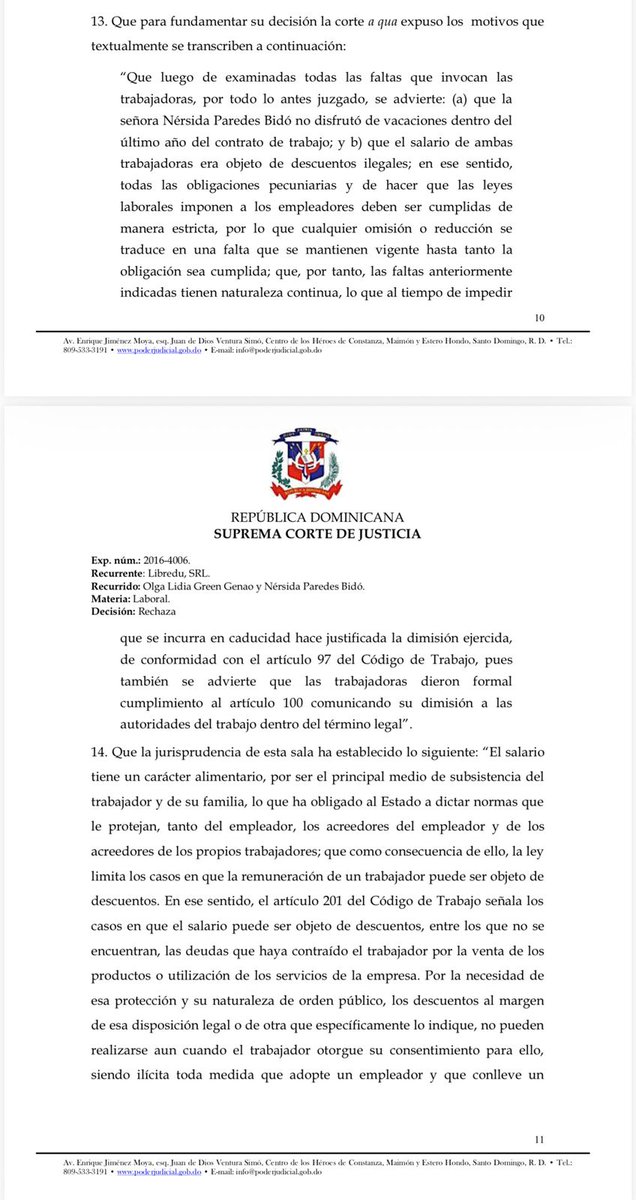 FJimenezRD's tweet photo. Descuentos al salario del trabajador. El salario de un trabajador solo puede sufrir los descuentos: (1)  autorizados por la ley; (2) los relativos a cuotas sindicales (previa autorización escrita del trabajador); (3) los anticipos de salarios hechos por el empleador; (4) los relativos a créditos otorgados por instituciones bancarias con la recomendación y garantía del empleador (por este concepto no podrá descontarse más de la sexta parte del salario mensual percibido por el empleado); y (5) los aportes del trabajador a planes de pensión privados; "los demás descuentos realizados por cualquier motivo son ilegales".