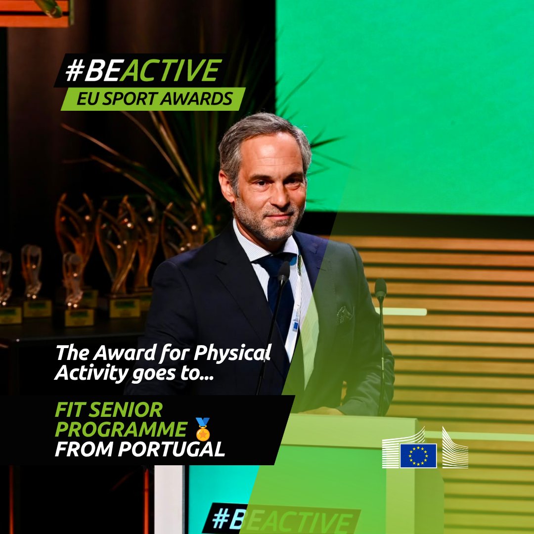 EuSport's tweet photo. And the #BeActive EU Sport Award for Physical Activity goes to...

Fit Senior Programme 🏅 from Portugal

The @MunicipioOeiras is using physical activity to fight social isolation among older adults, helping them stay healthy, independent, and connected. https://t.co/8OQFljHpeA