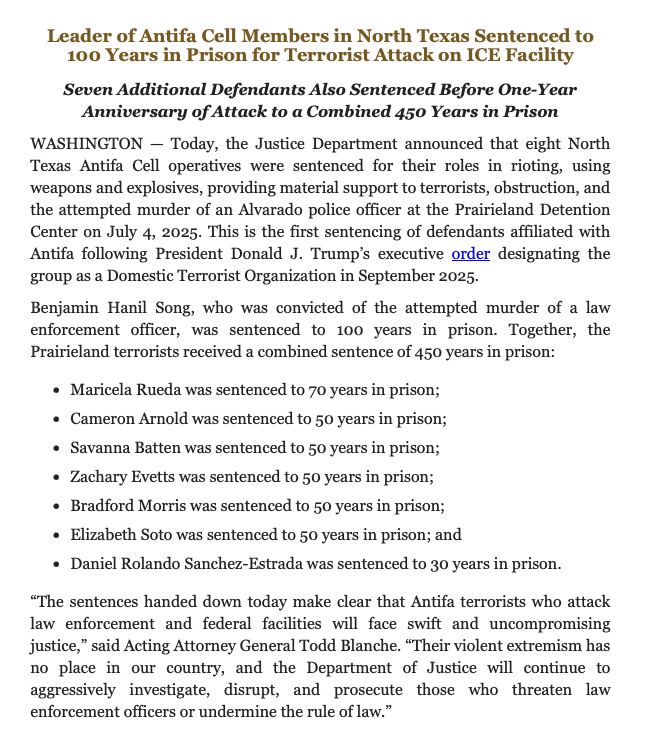 ryanjreilly's tweet photo. DOJ says Praireland defendants received a combined 450 years in federal prison: https://t.co/FEdkwCbyIK