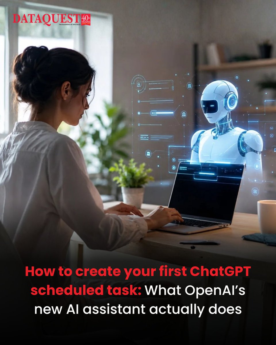 dataquestindia's tweet photo. ChatGPT Gets Scheduled Tasks

OpenAI has introduced ChatGPT Scheduled Tasks, enabling reminders, recurring updates, and monitoring workflows.

Read More:  https://t.co/KUbx2Hvmgs

#Dataquest #OpenAI #ChatGPT #AI #Productivity

@OpenAI | @ChatGPTapp https://t.co/lp8hMHTAiv