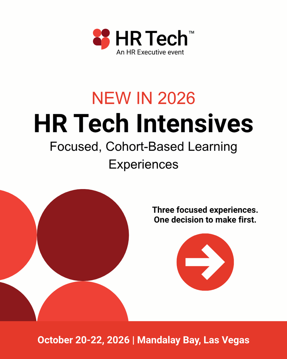 HRTechConf's tweet photo. Some HR technology decisions need more than a quick session. They need time to think, pressure-test ideas and connect the dots between strategy, execution and what comes next.

That’s why we’re introducing three focused Intensive experiences this year:
• Building the Business Case
• Redesigning Work
• Operationalizing AI in HR

Each one is designed to help HR leaders go deeper on a specific challenge and leave with clearer next steps. Seats are limited for these add-on experiences, so now’s the time to choose the Intensive that fits what you’re working through.

🎟 Explore HR Tech Intensives and add one to your registration: https://t.co/FDh650HikX

#HRTech #HRTech2026 #HRInnovation #HRStrategy #AIinHR #FutureOfWork