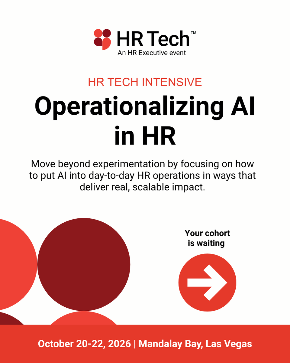 HRTechConf's tweet photo. Some HR technology decisions need more than a quick session. They need time to think, pressure-test ideas and connect the dots between strategy, execution and what comes next.

That’s why we’re introducing three focused Intensive experiences this year:
• Building the Business Case
• Redesigning Work
• Operationalizing AI in HR

Each one is designed to help HR leaders go deeper on a specific challenge and leave with clearer next steps. Seats are limited for these add-on experiences, so now’s the time to choose the Intensive that fits what you’re working through.

🎟 Explore HR Tech Intensives and add one to your registration: https://t.co/FDh650HikX

#HRTech #HRTech2026 #HRInnovation #HRStrategy #AIinHR #FutureOfWork