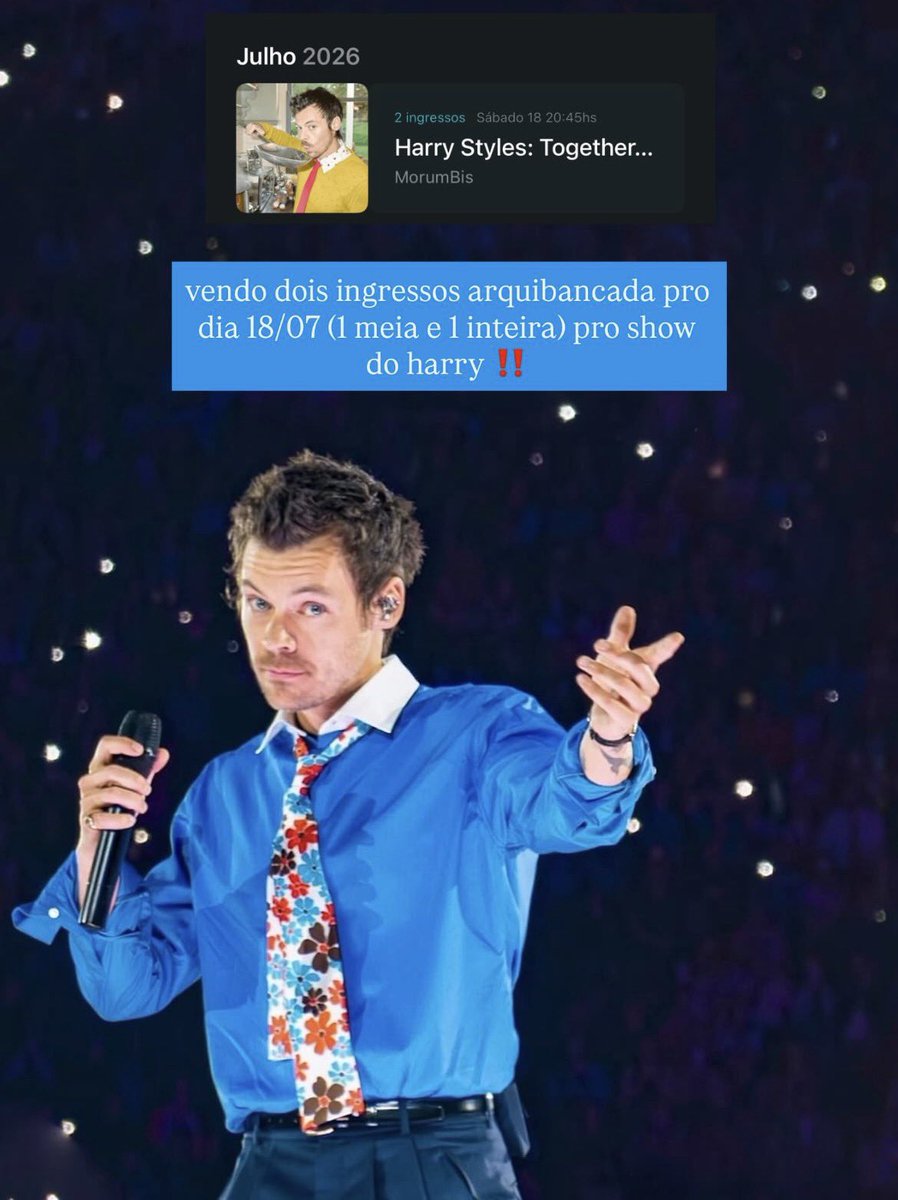 kwkgomez's tweet photo. ‼️ VENDO INGRESSO HARRY STYLES - 18/07 ‼️

⚠️ Setor: Arquibancada ⚠️

Meia estudante e Inteira

Vendendo pelo valor que comprei

Transfiro no Quentro

#kissco #harrystyles #ingresso https://t.co/n2WwnhofUo