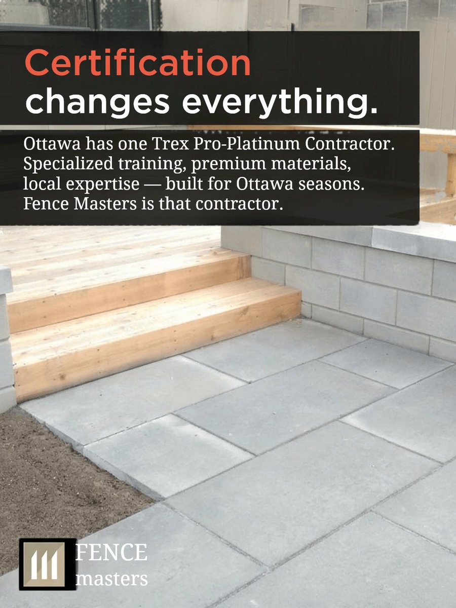 FenceMastersOtt's tweet photo. Ottawa homeowners choose Fence Masters for Trex Pro-Platinum deck builds. As the city's only Trex Pro-Platinum contractor, we bring quality materials, skilled work, and 0% financing. Request your free quote today. https://t.co/WkHJLjLWRP