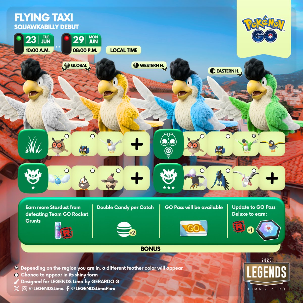 LEGENDSLima's tweet photo. 🇬🇧🇪🇸🇩🇪
Flying Taxi 🚖
#Squawkabilly Debut 

#PokémonGO #PokemonGOApp https://t.co/f0TUCzOmnC