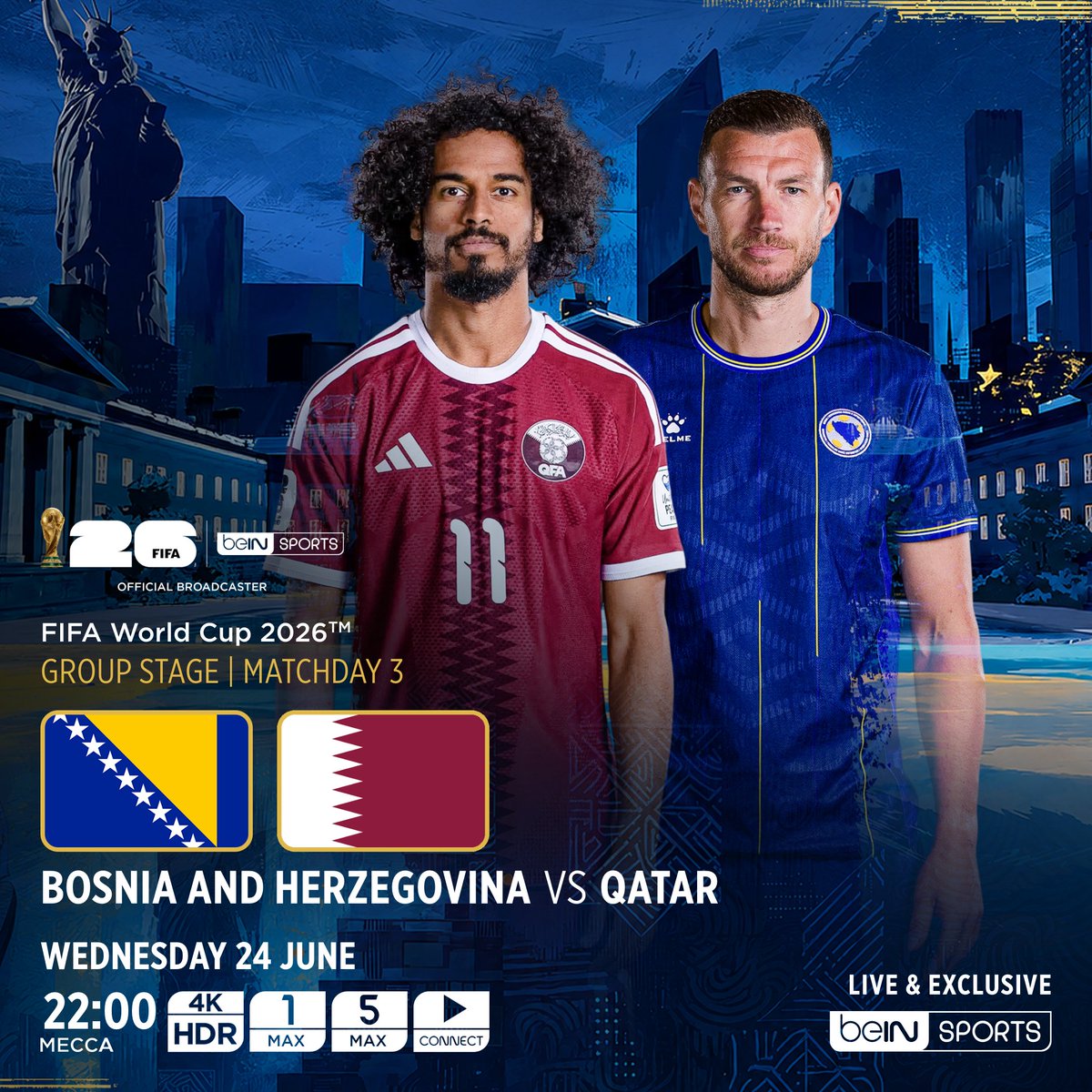 beINSPORTS_EN's tweet photo. 🇵🇦 🆚 🇭🇷
🇨🇴 🆚 🇨🇩
🇧🇦 🆚 🇶🇦
🇨🇭 🆚 🇨🇦

📦 Watch the @FIFAWorldCup LIVE and exclusive on beIN SPORTS ⤵️

🔗 https://t.co/fMF6MccThJ
📱 https://t.co/6GHQzT0Zuj

#FIFAWorldCup | #beINWC26 https://t.co/CJmeNmD4uM