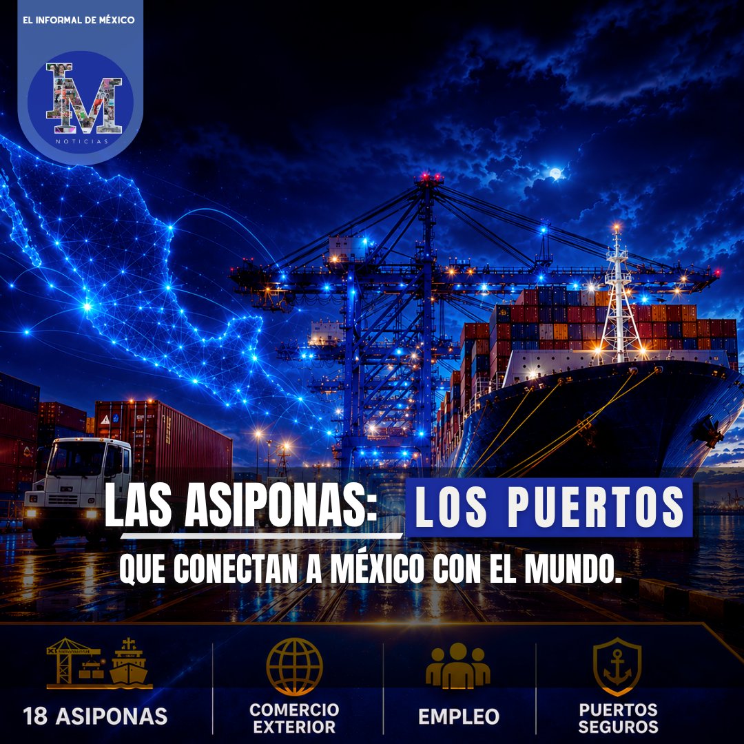 DeInformal's tweet photo. LAS ASIPONAS: LOS PUERTOS QUE CONECTAN A MÉXICO CON EL MUNDO.
Detrás de cada contenedor que llega a México y de cada producto que sale hacia mercados internacionales, se encuentra el trabajo de las 18 Administraciones del Sistema Portuario Nacional. https://t.co/XSD50umeOD