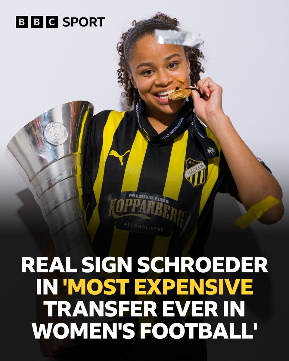 BBCMOTD's tweet photo. Huge 🤩

Teenage forward Felicia Schroeder has joined Real Madrid from Swedish club BK Hacken in a deal that makes her "the most expensive transfer ever in women's football", her former club says. https://t.co/ijuKyZJchY