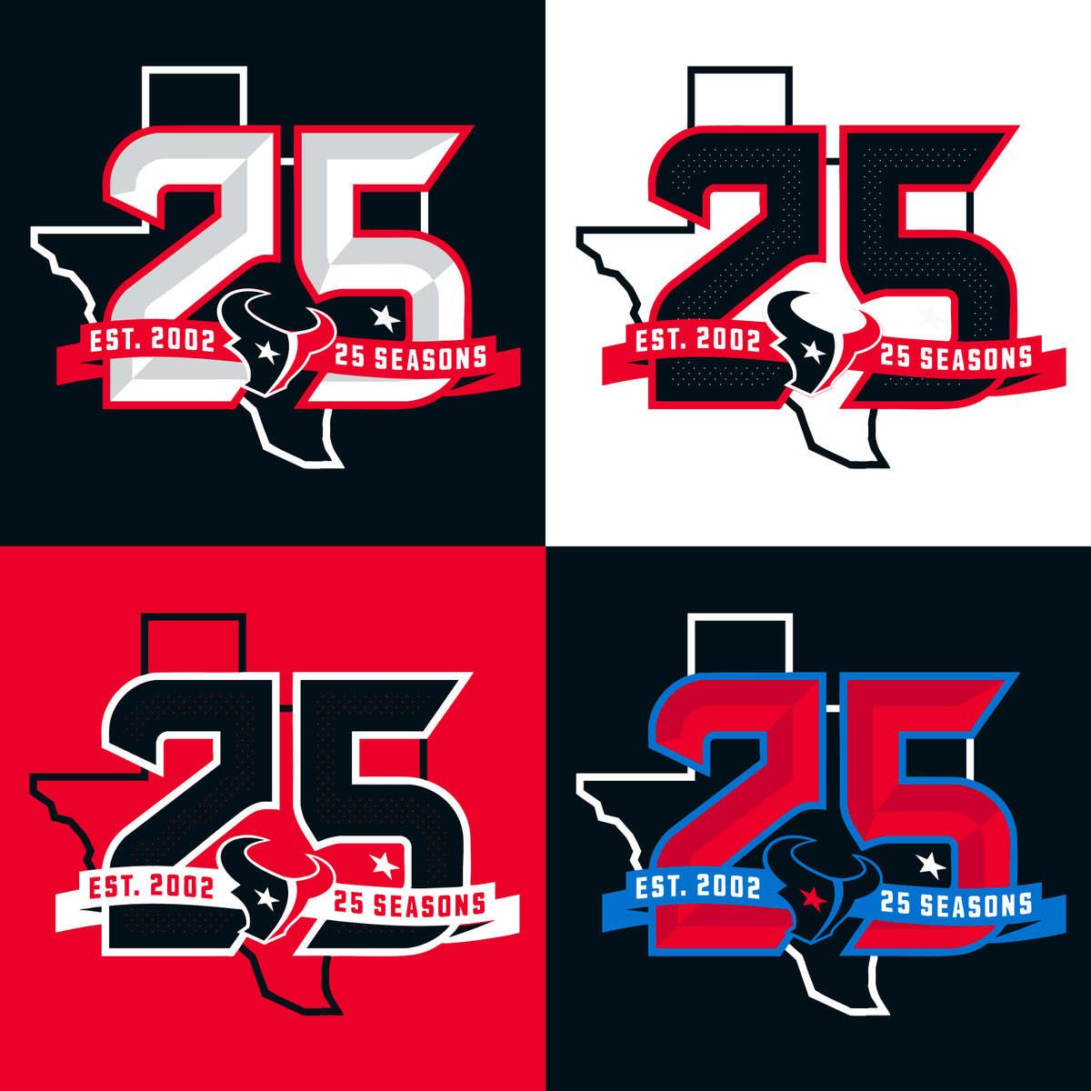 TexansUnis's tweet photo. A look at all versions of the 25 Seasons patch👇 https://t.co/VTLDxyU2Eq