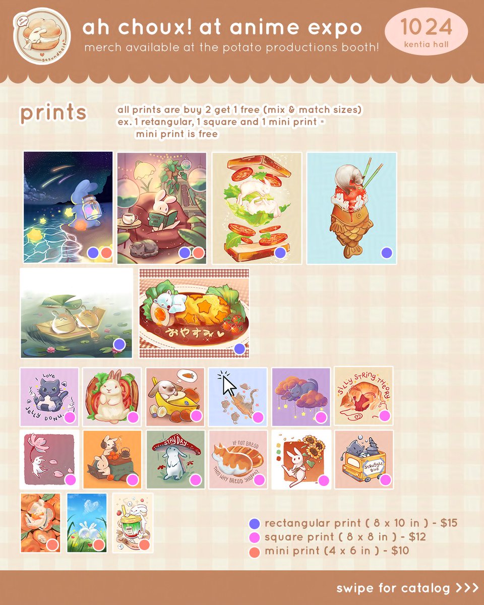 ahchouxcafe's tweet photo. anime expo 2026 catalog! (2/2)
hope to see some of you there 🐰

had a lot of fun making the new blankie and deco bandaids 🩹

📍WHERE TO FIND ME
Kentia Hall Exhibitors
Booth 1024 (Potato Productions)

🌟 STAMP RALLIES
Cats
Love &amp; Deepspace
Gundam 00 https://t.co/8QIWVUFVF2