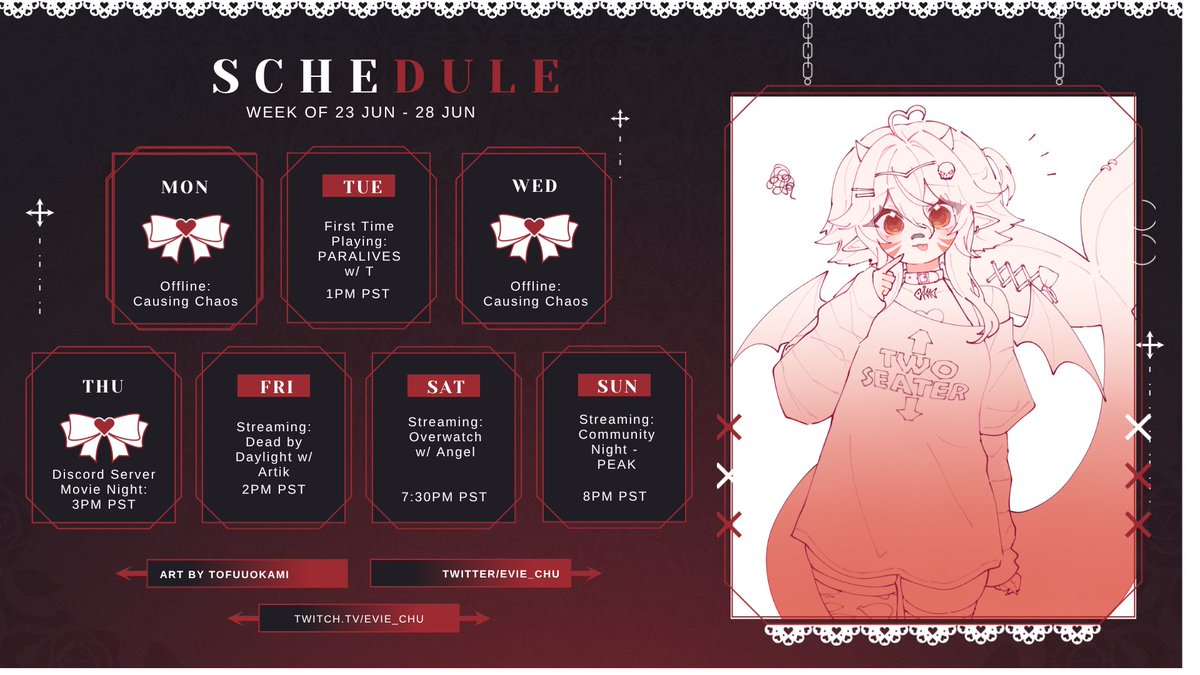 Evie_Chus's tweet photo. Stream Schedule 💗🫍 https://t.co/I2ulVL4R5T