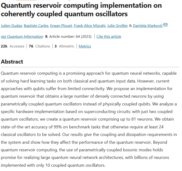 BenWeder's tweet photo. One of the most interesting fields in quantum machine learning is Quantum Reservoir Computing.

Instead of building massive fault-tolerant quantum computers, researchers use naturally evolving quantum systems to process information.

This concept could become a bridge between biological and quantum computation.