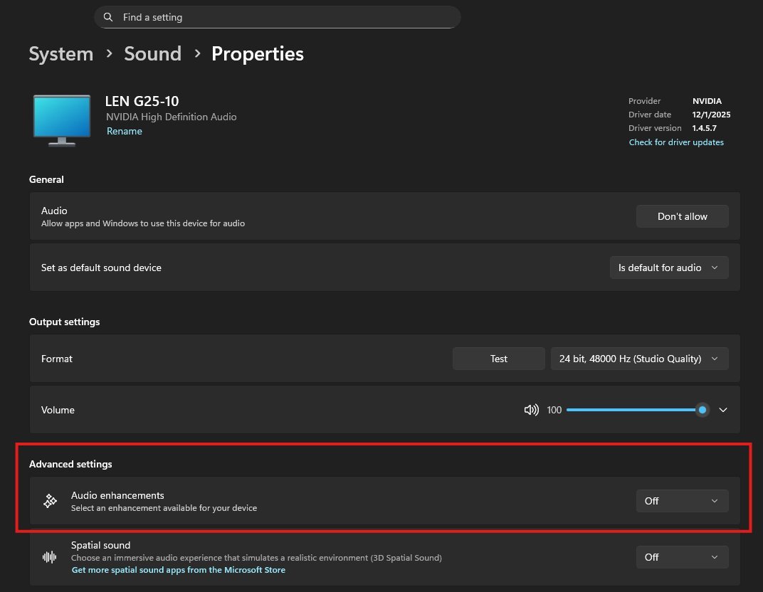 pursuitedx's tweet photo. By default, Windows enables "Audio Enhancements".
For competitive gaming it causes:

1. Audio Latency
2. Smeared Spatial Awareness
3. Signal Distortion

Making it impossible to accurately pinpoint enemy footsteps.

Whether you play COD, Fortnite or CS2, make sure this is off. https://t.co/IVW5qGZ0gy