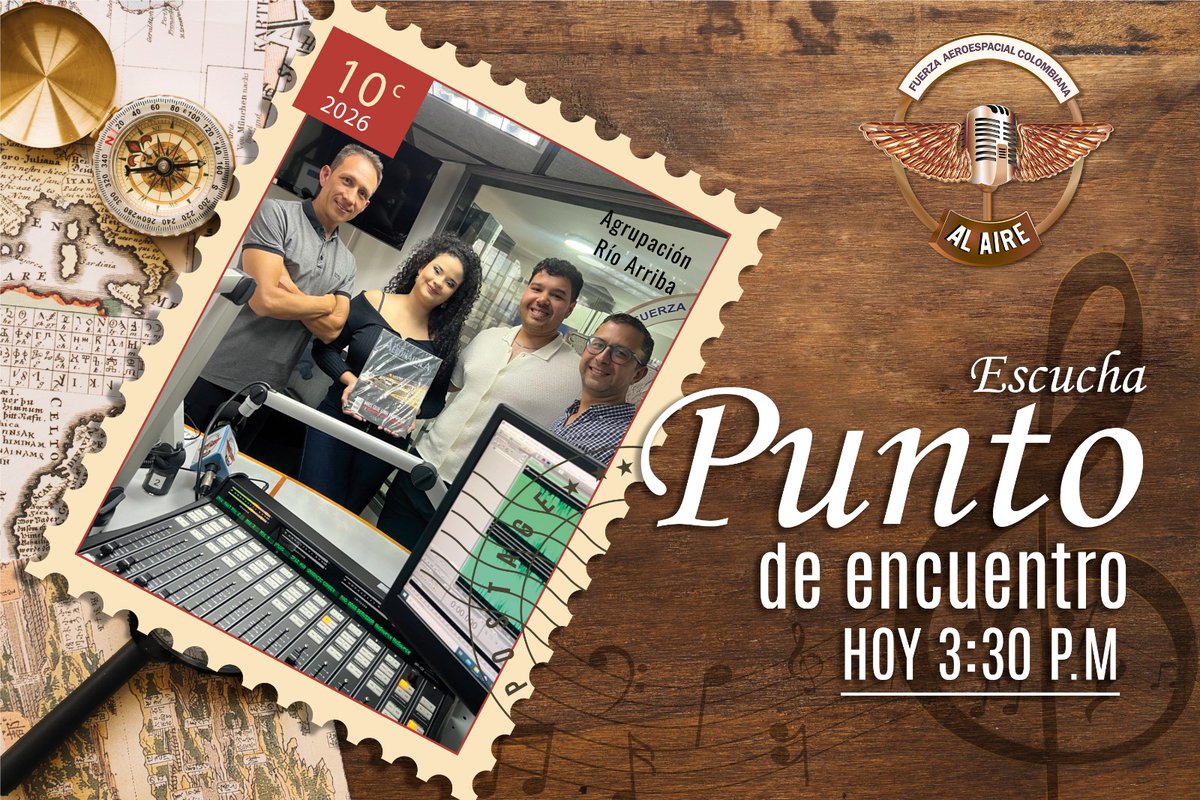 EmisoraAlAire's tweet photo. 🎶Disfrutemos hoy de una gran interpretación musical con la agrupación @rioarriband 

Escúchanos hoy a las 3:30 p.m. en #PuntodeEncuentro por https://t.co/bQFenTw3rM

#FuerzaAeroespacial🇨🇴 https://t.co/3N1lmVF8Po