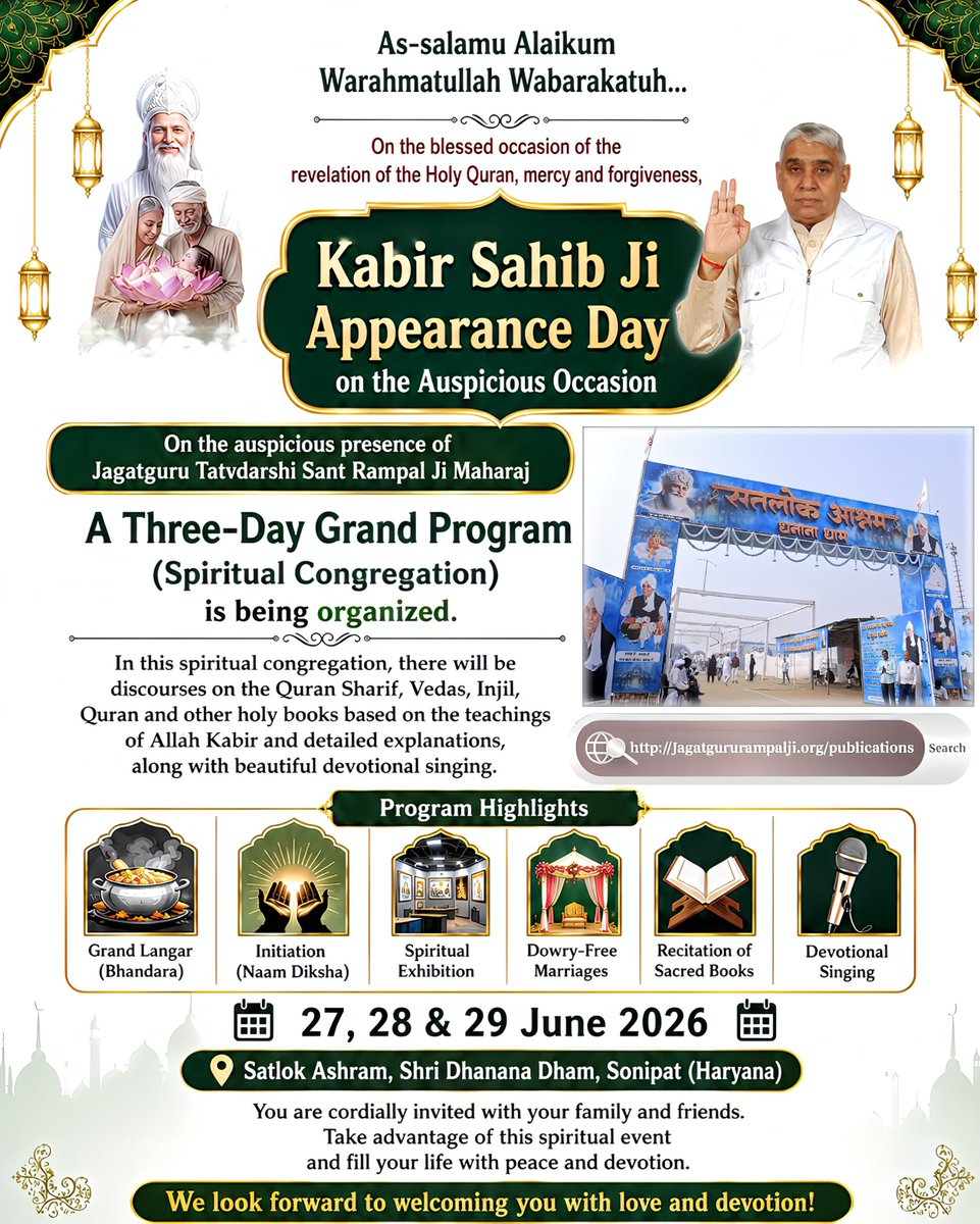 AlKabirIslamic's tweet photo. A huge spiritual gathering on the day of the manifestation of Allah Kabir Ji!

#AlKabir_Islamic #SaintRampalJi #Quran #Musalman #Allah #Mecca #Madina #KabirParmeshwar_PrakatDiwas https://t.co/vigjhIVayZ