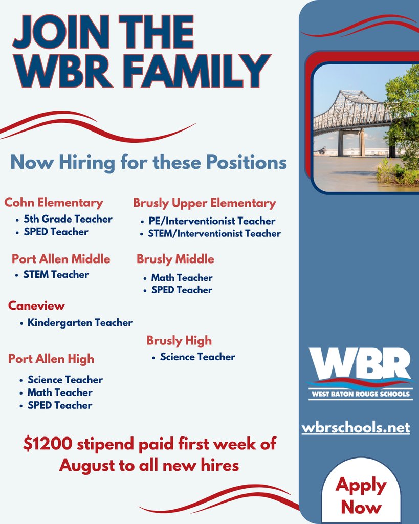 WBRSchools's tweet photo. Join the WBR Team.  Apply today!  https://t.co/P1u7228bPb https://t.co/kSxA4n4UI3