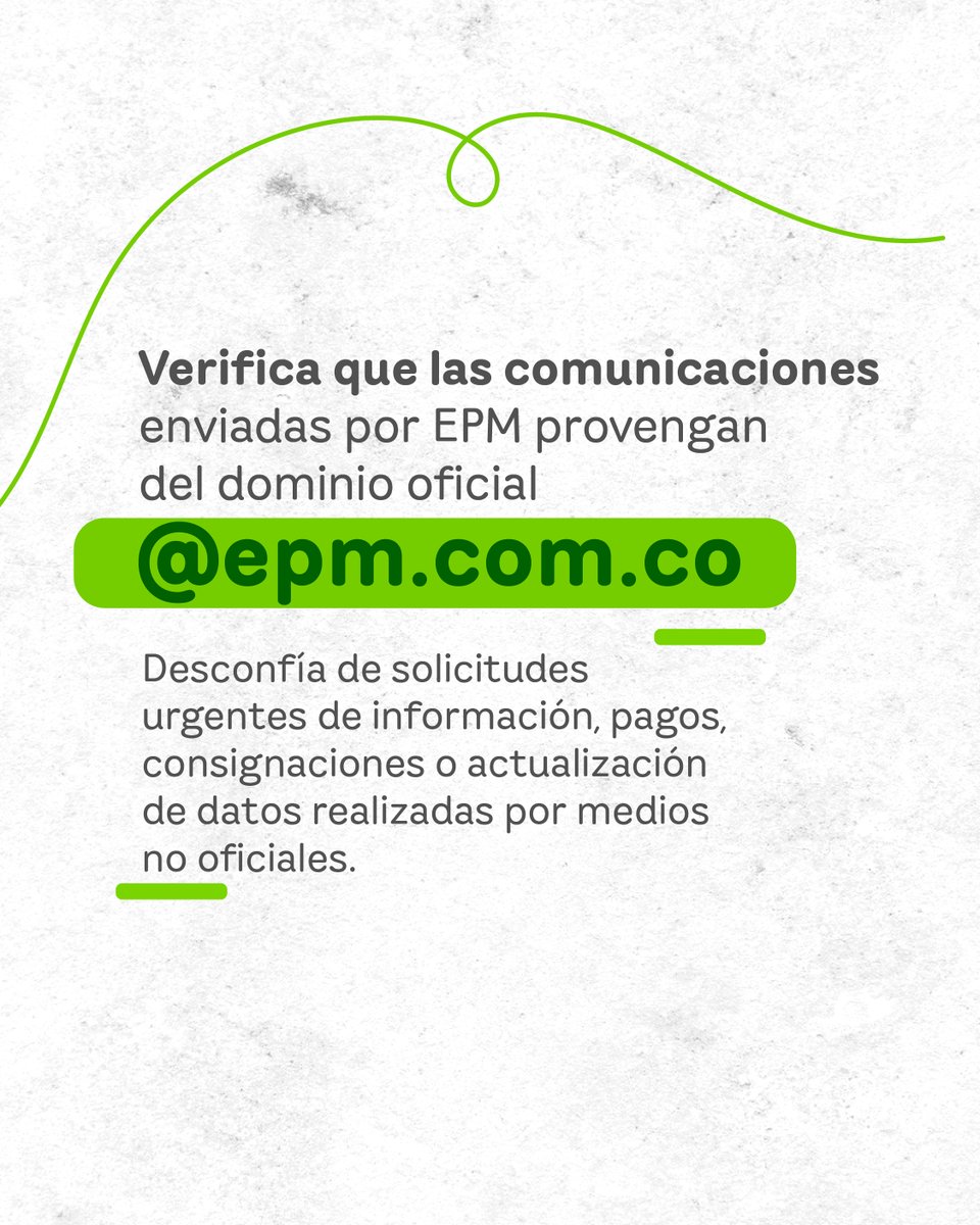 EPMestamosahi's tweet photo. ¡No bajes la guardia frente a posibles fraudes!

Recientemente compartimos con nuestra comunidad de proveedores y contratistas una alerta sobre posibles intentos de fraude por parte de terceros que se hacen pasar por representantes de EPM.

Dado que en los últimos días hemos recibido nuevos reportes relacionados con esta situación, reiteramos la importancia de verificar siempre la autenticidad de las comunicaciones y mantener las medidas de prevención.

🔍 Para ayudarte a identificar posibles señales de alerta y proteger tu información, te compartimos las siguientes recomendaciones.