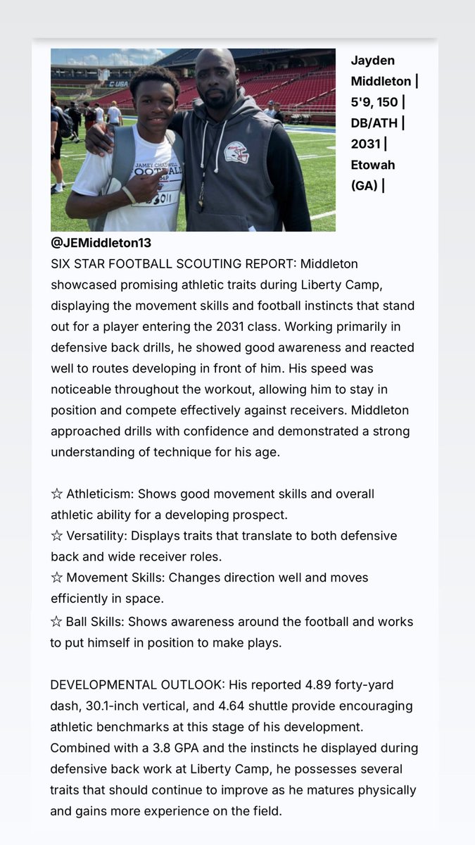 Jayden Middleton Class of 2031 - ATH tweet media