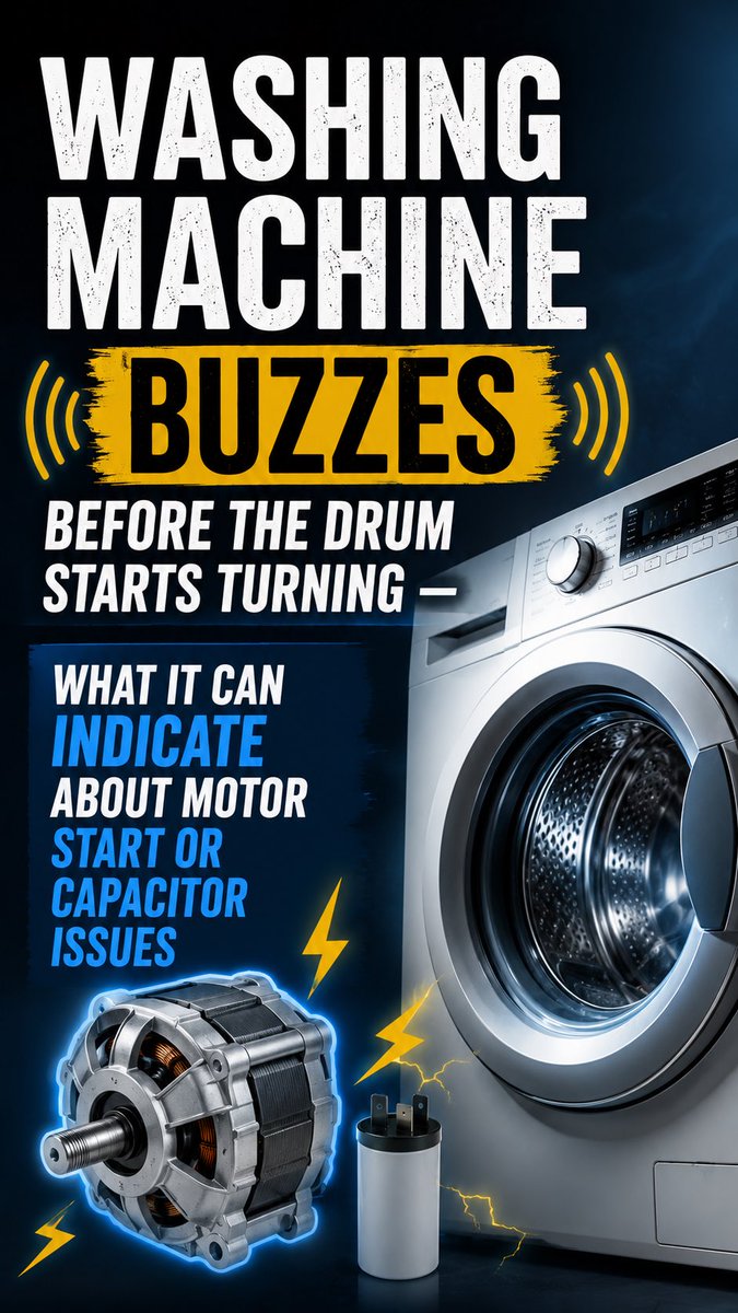 Repair_servicee's tweet photo. Washing machine buzzing before the drum starts often signals motor start or capacitor issues. It may still run for now, but the fault usually worsens. Get it checked early by Chula Vista Appliance Repair Company to avoid costly breakdowns. https://t.co/cMV3XromzW