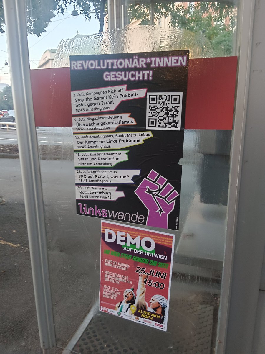 LinkswendeJetzt's tweet photo. Diesen Donnerstag gehen wir um 15 Uhr für die Umsetzung der Beschlüsse der Studierendenversammlung auf die Straße. Gegen die Genozid Unterstützung der Uni Wien. Um 18:45 diskutieren wir dann im amerlinghaus über Marxismus und Anarchismus komm vorbei https://t.co/PuI90v9jZS