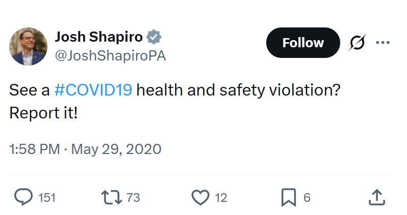 JackPosobiec's tweet photo. Don't ever let Josh Shapiro live down his history on Covid 

And understand what he would do if ever elected to national office https://t.co/skw4DwYY6a