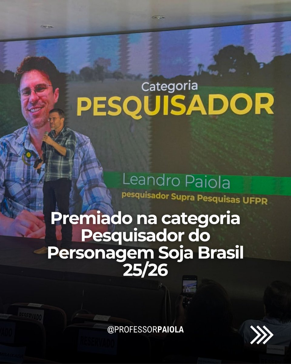 professorpaiola's tweet photo. O professor Leandro Paiola Albrecht (UFPR) está entre os vencedores do Personagem Soja Brasil - safra 25/26 - foi contemplado/premiado com o troféu na categoria Pesquisador (pela comissão julgadora).

#PlantasDaninhas #ControleDePlantasDaninhas #Agronomia #ManejoDePlantasDaninhas https://t.co/zAgY2gk22T