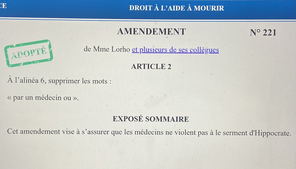 BentzChristophe's tweet photo. 💪 Victoire pour les médecins !

✅ Notre amendement du @groupeRN_off, visant à retirer les médecins du processus d’administration d’une substance létale, a été adopté. #FinDeVie

« Je ne provoquerai jamais la mort délibérément ». Tel est le Serment d’Hippocrate.

#DirectAN https://t.co/RGg3XHvBPy